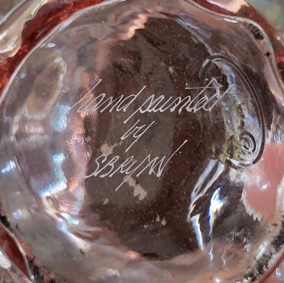 Fenton Painted Pink Glass Basket - Picture 10 of 14